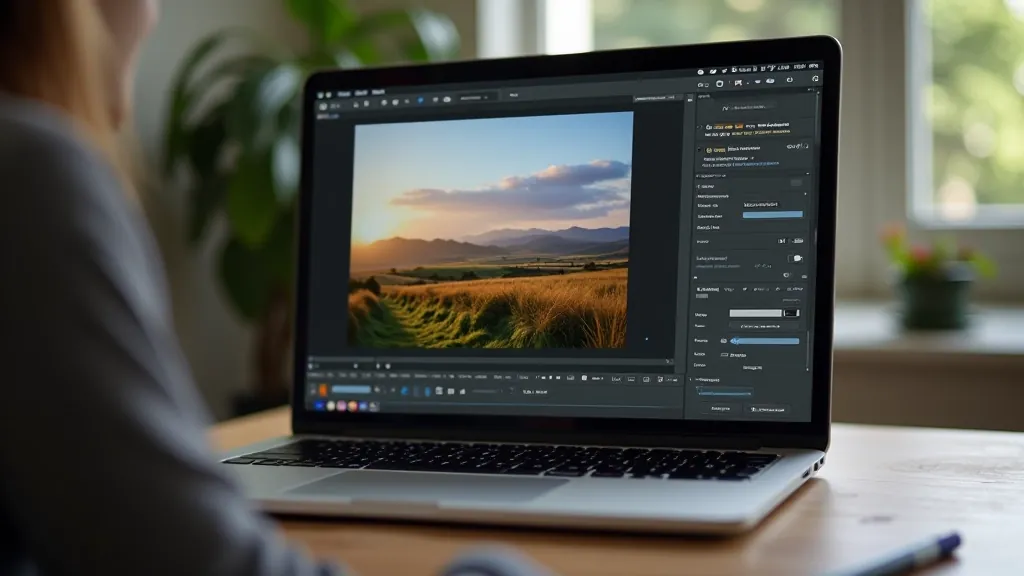 Editing software demonstration on laptop screen